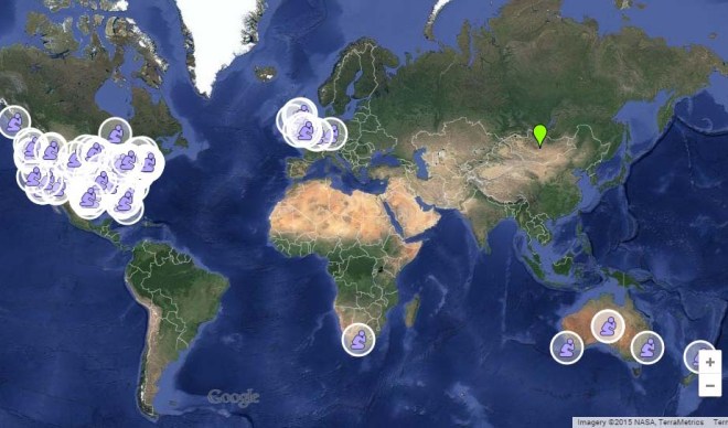 Map of Spinal Arachnoiditis Survivors Registered at the Art For Arachnoiditis Project (3.17.15)