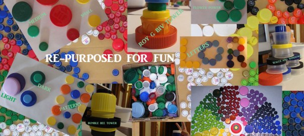 digital collage of creative learning with plastic bottle caps