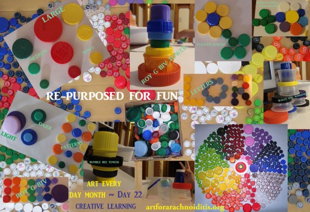 digital collage of creative learning with plastic bottle caps